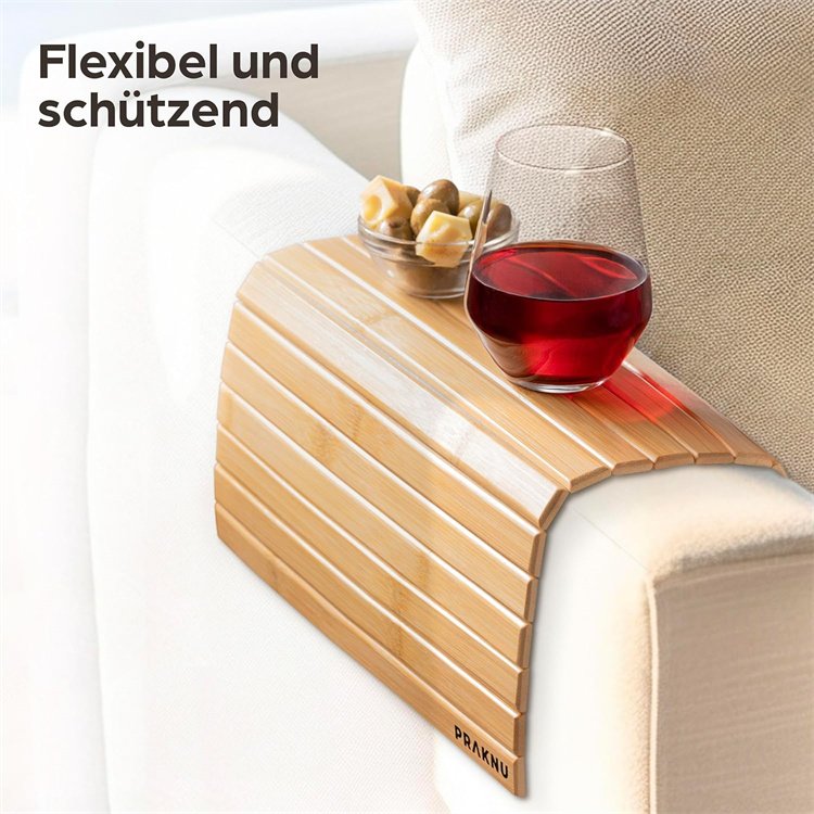 Flexible Bamboo Wooden Sofa Arm Tray for Each Armrest With Non slip Base