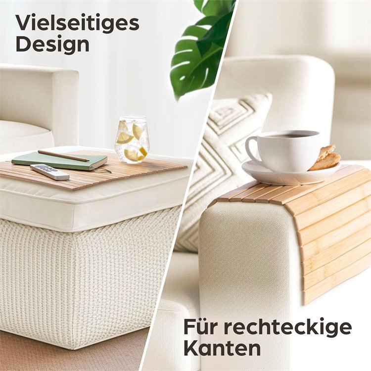 Flexible Bamboo Wooden Sofa Arm Tray for Each Armrest With Non slip Base