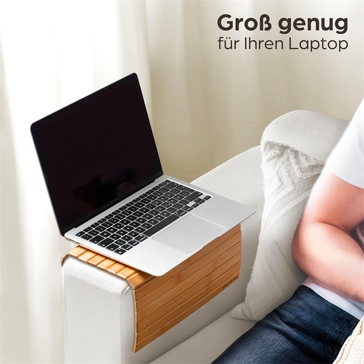 Flexible Bamboo Wooden Sofa Arm Tray for Each Armrest With Non slip Base
