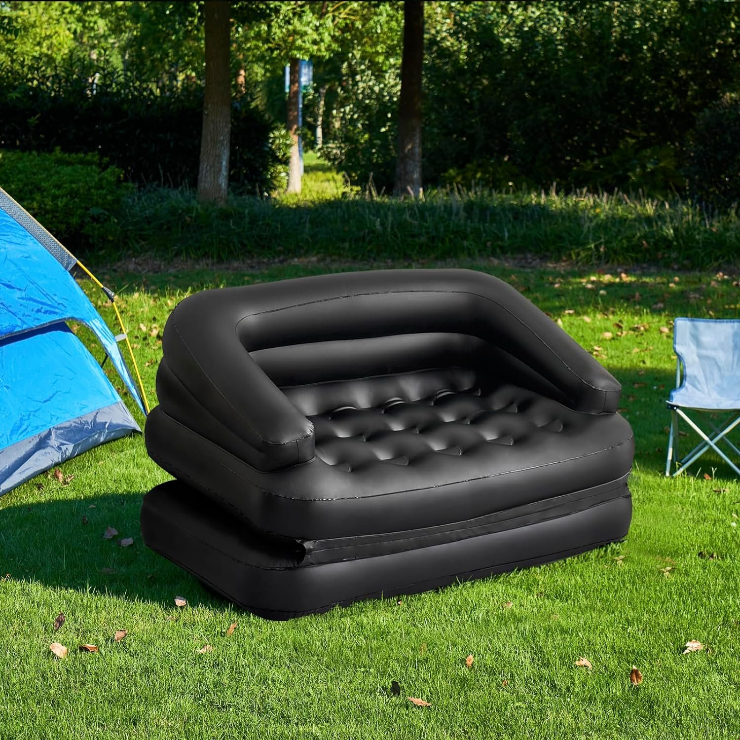 Custom Auto Inflatable Couch Lounger 2-in-1 Air Sofa Bed Folding Outdoor Mattress with Armrest for Camping and Gym Use