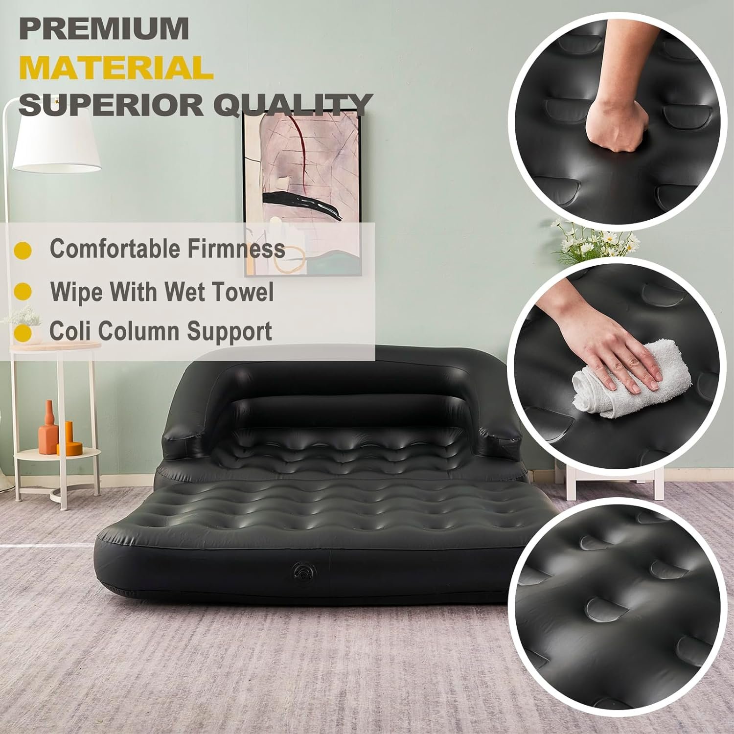 Custom Auto Inflatable Couch Lounger 2-in-1 Air Sofa Bed Folding Outdoor Mattress with Armrest for Camping and Gym Use