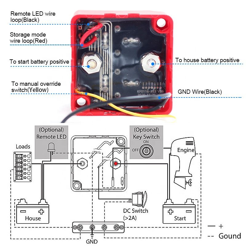 12V 24V 125A Marine Boat Vessel RV Dual Battery System Digital Voltage Sensitive Relay DVSR Kit