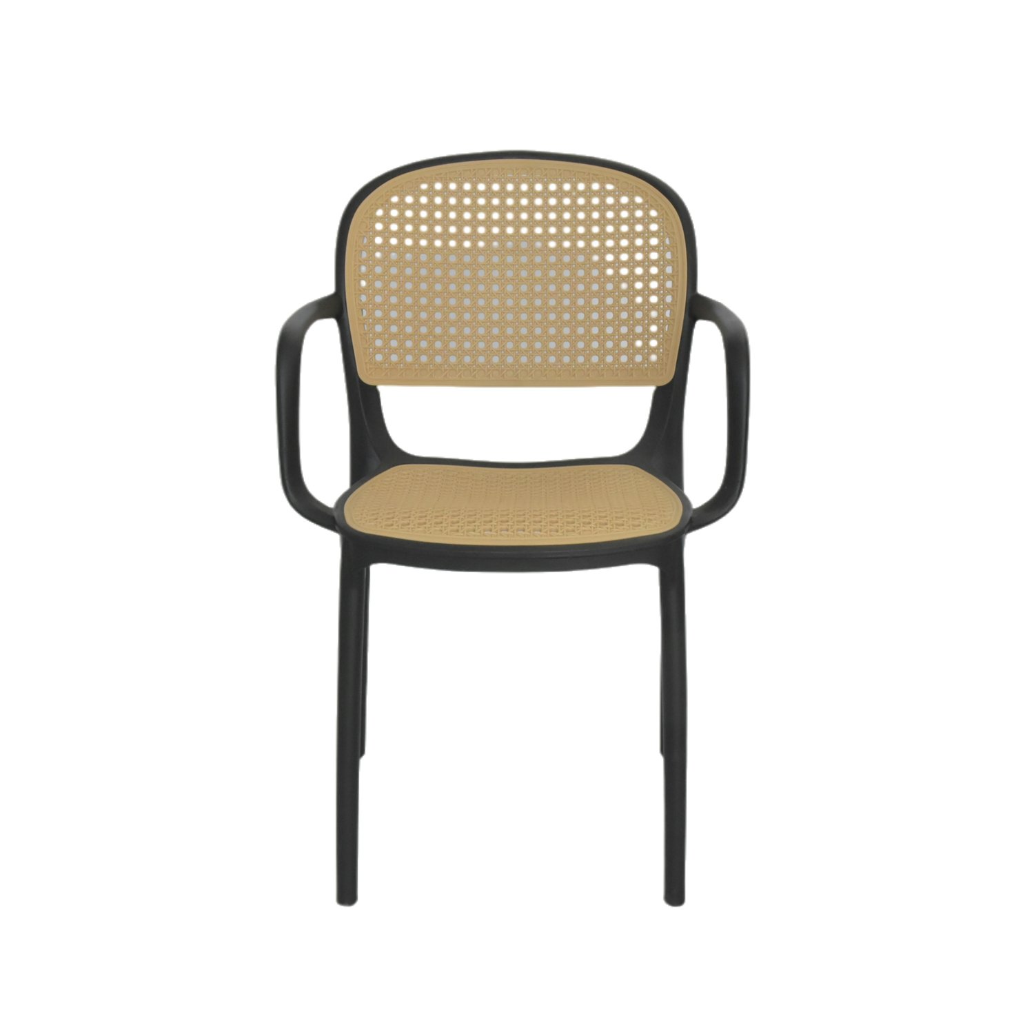 Outdoor Garden Rattan Style Plastic Chair Leisure Stackable PP Armrest Chair for Dining Restaurant Party Canteen