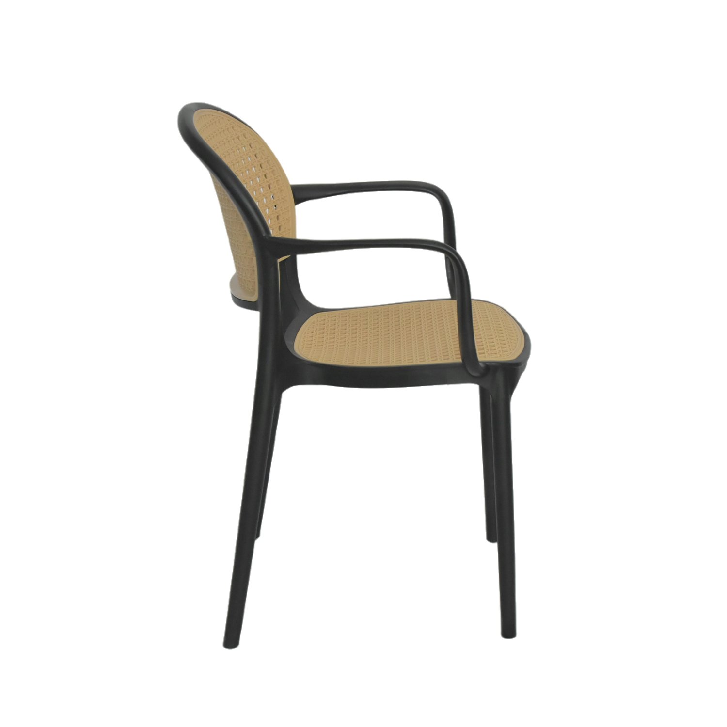 Outdoor Garden Rattan Style Plastic Chair Leisure Stackable PP Armrest Chair for Dining Restaurant Party Canteen