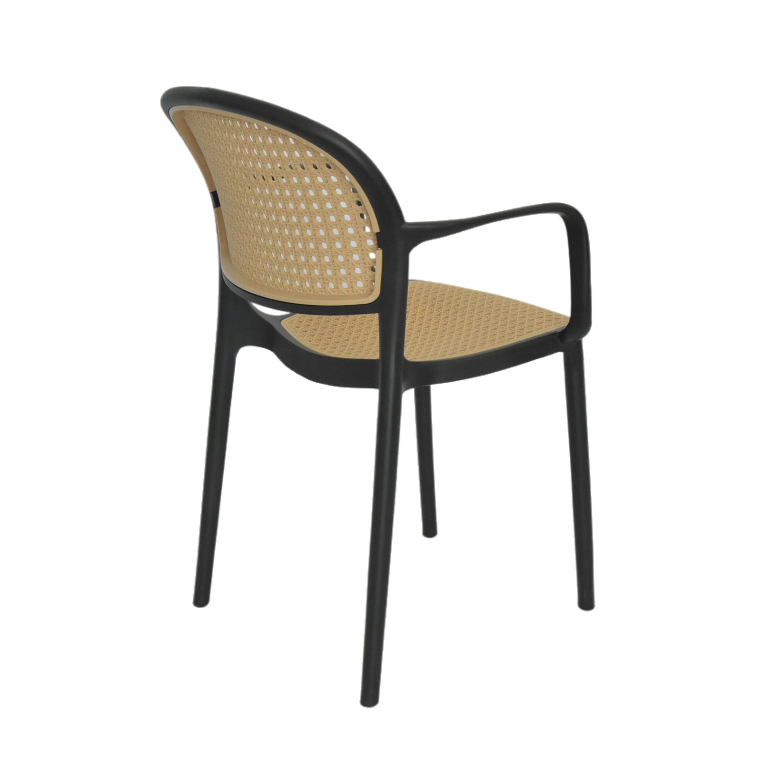 Outdoor Garden Rattan Style Plastic Chair Leisure Stackable PP Armrest Chair for Dining Restaurant Party Canteen