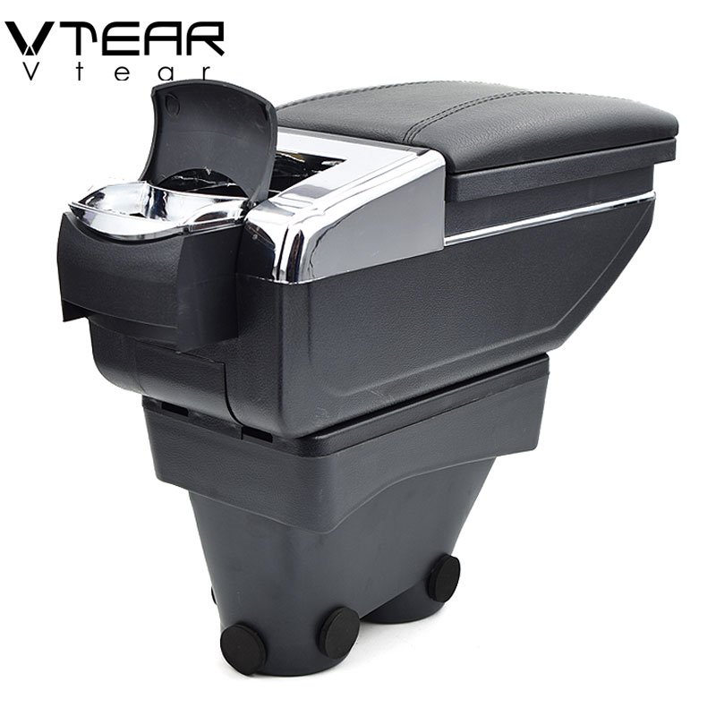 Vtear for peugeot 208 Armrest Leather Central Store Storage Box Red Thread Car-styling Interior ABS Arm Rest Accessories Part