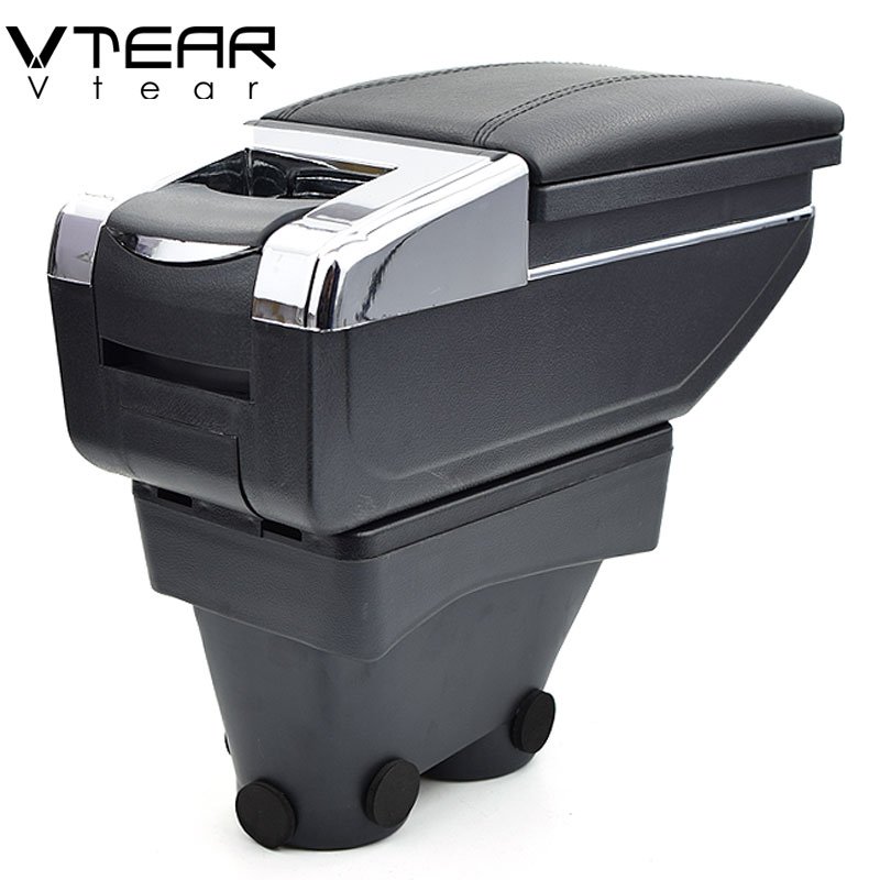 Vtear for peugeot 208 Armrest Leather Central Store Storage Box Red Thread Car-styling Interior ABS Arm Rest Accessories Part