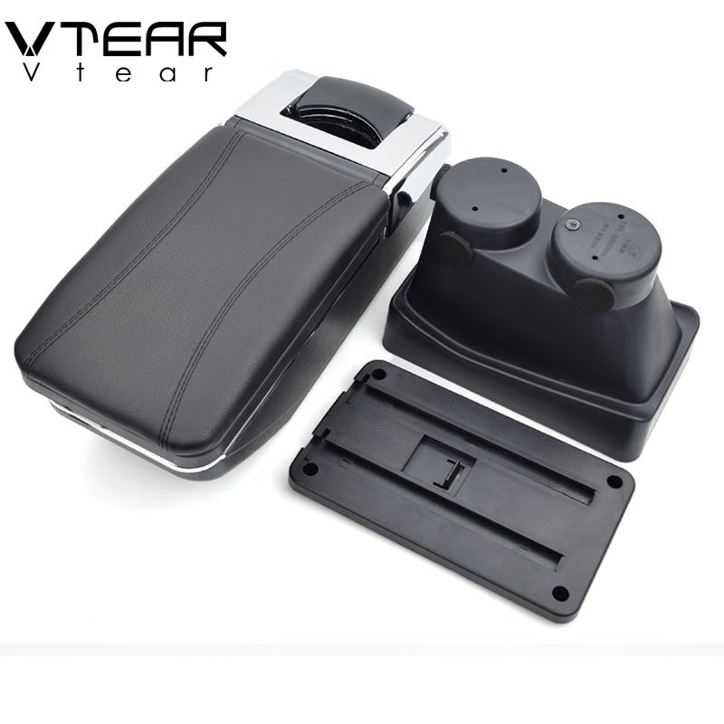 Vtear for peugeot 208 Armrest Leather Central Store Storage Box Red Thread Car-styling Interior ABS Arm Rest Accessories Part