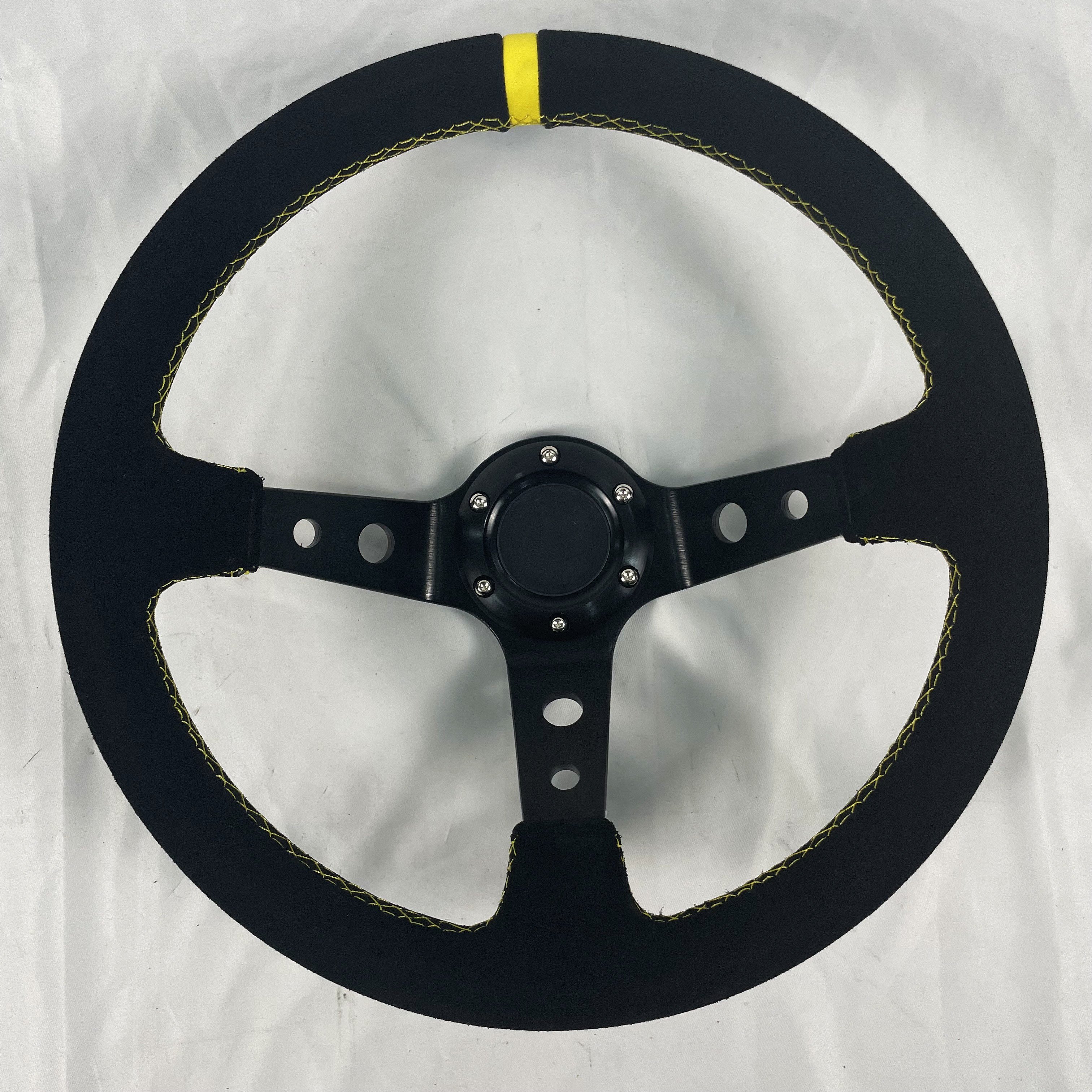 TRAPLY Suede Leather Racing Steering Wheel With Speaker Universal Car Steering Wheel