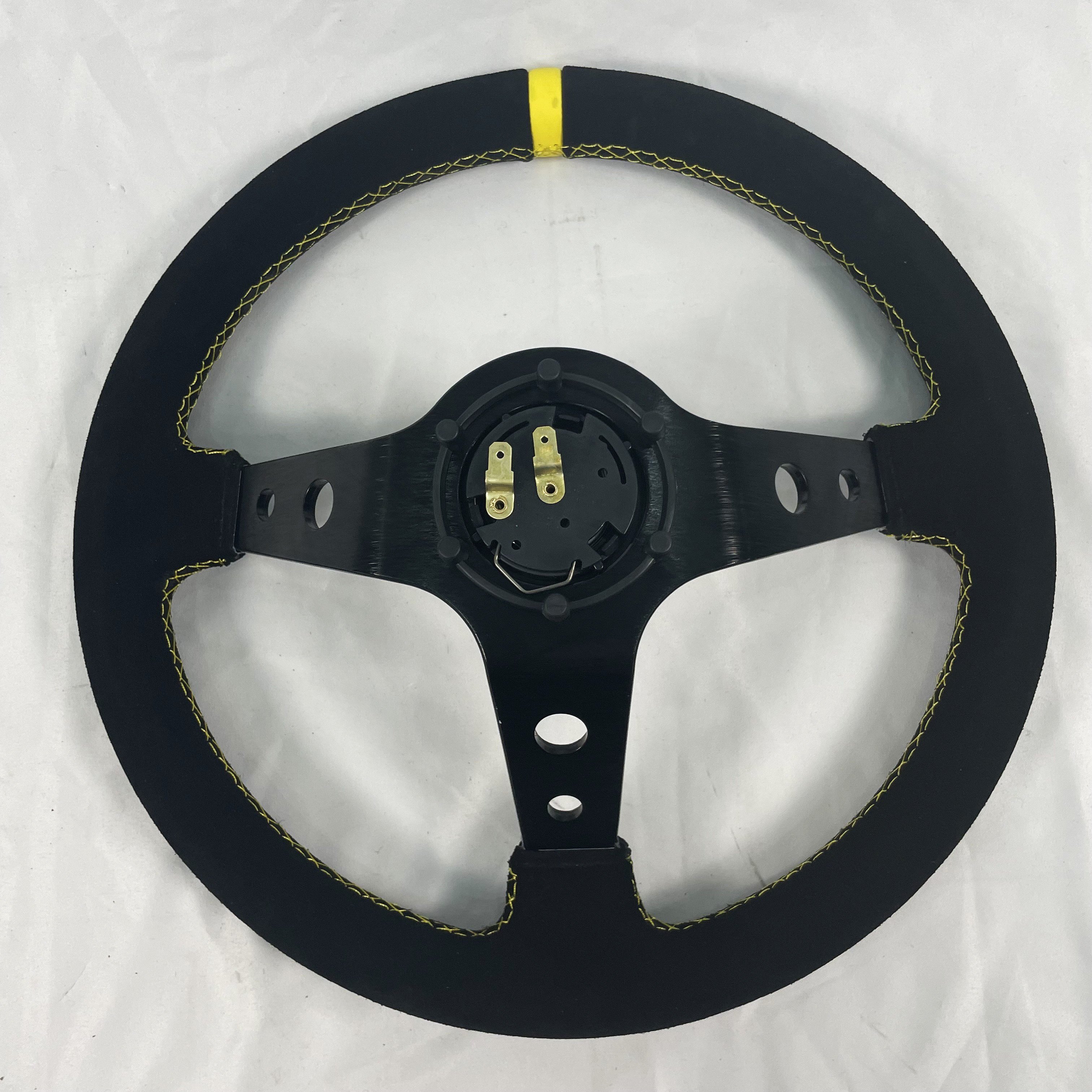 TRAPLY Suede Leather Racing Steering Wheel With Speaker Universal Car Steering Wheel