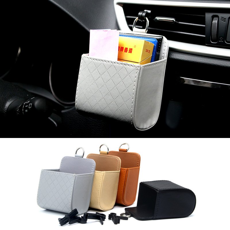 Multi-Functional PU Leather Car Storage Bag Organizer with Air Outlet Mobile Phone Holder Interior Accessory for Car Headrest