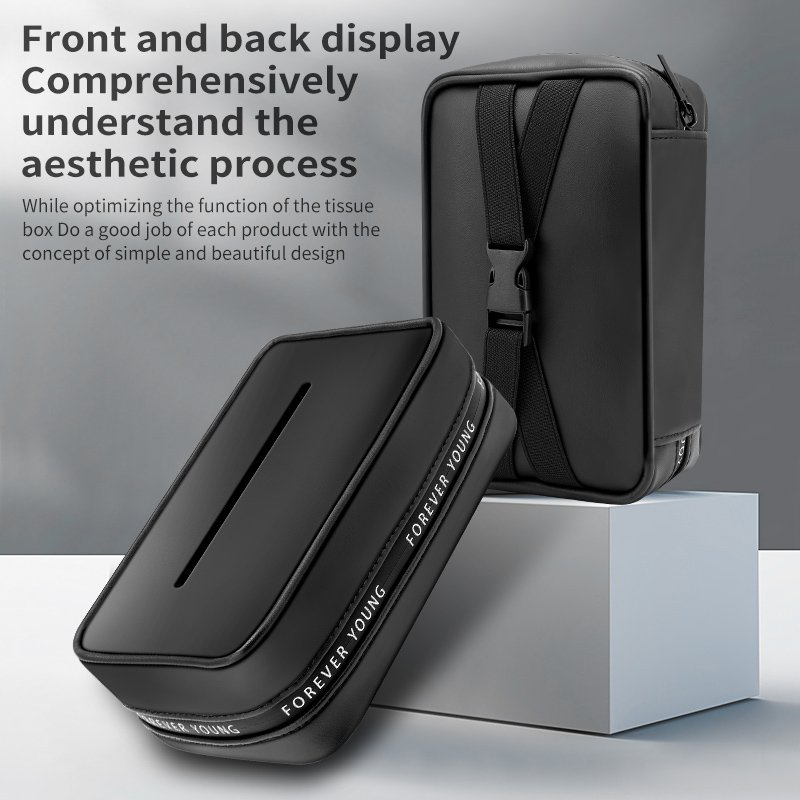 New Leather Car Tissue Box Hanging Portable Armrest Seat Back Sun Visor Holder Auto Interior Storage Bag Decoration Accessories