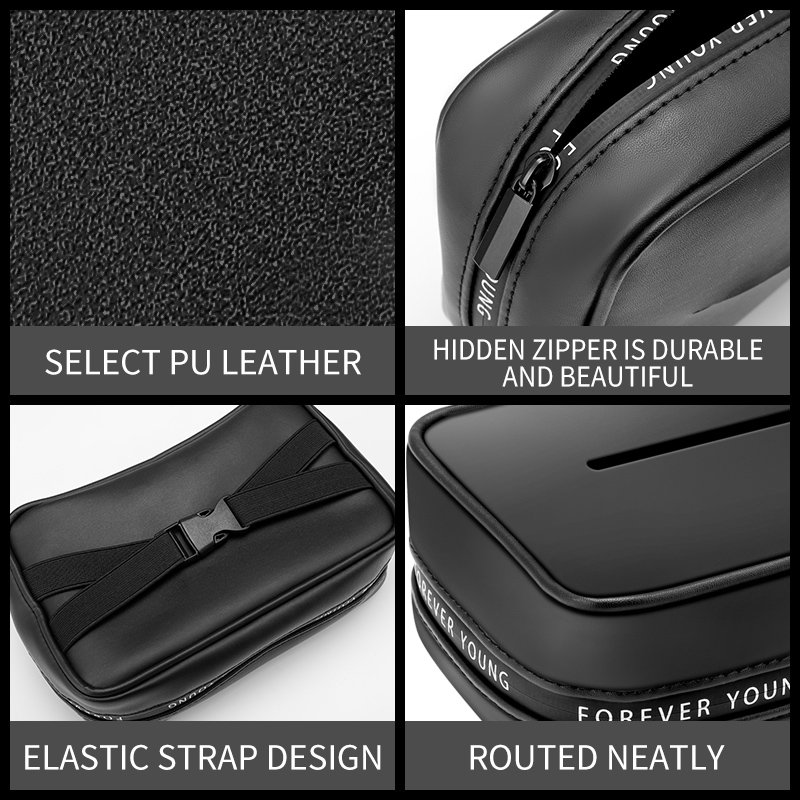 New Leather Car Tissue Box Hanging Portable Armrest Seat Back Sun Visor Holder Auto Interior Storage Bag Decoration Accessories