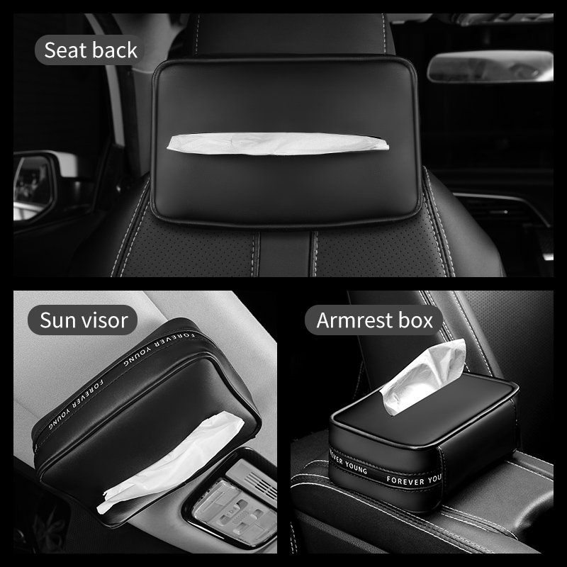 New Leather Car Tissue Box Hanging Portable Armrest Seat Back Sun Visor Holder Auto Interior Storage Bag Decoration Accessories