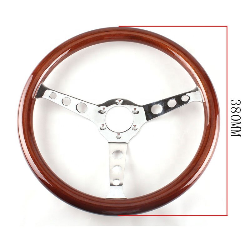 Hot sale15 inch 380mm auto electroplated bracket wood racing car steering wheel