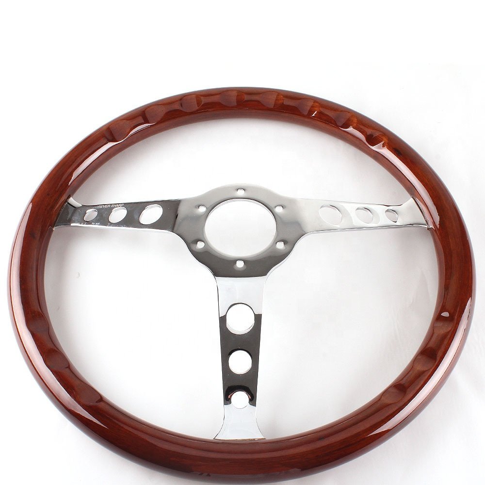 Hot sale15 inch 380mm auto electroplated bracket wood racing car steering wheel