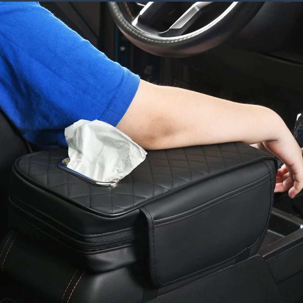 Memory Foam Car Center Console Box Cover Leather Armrest Storage Box Protector With Napkin Handkerchief Tissue Paper Holder