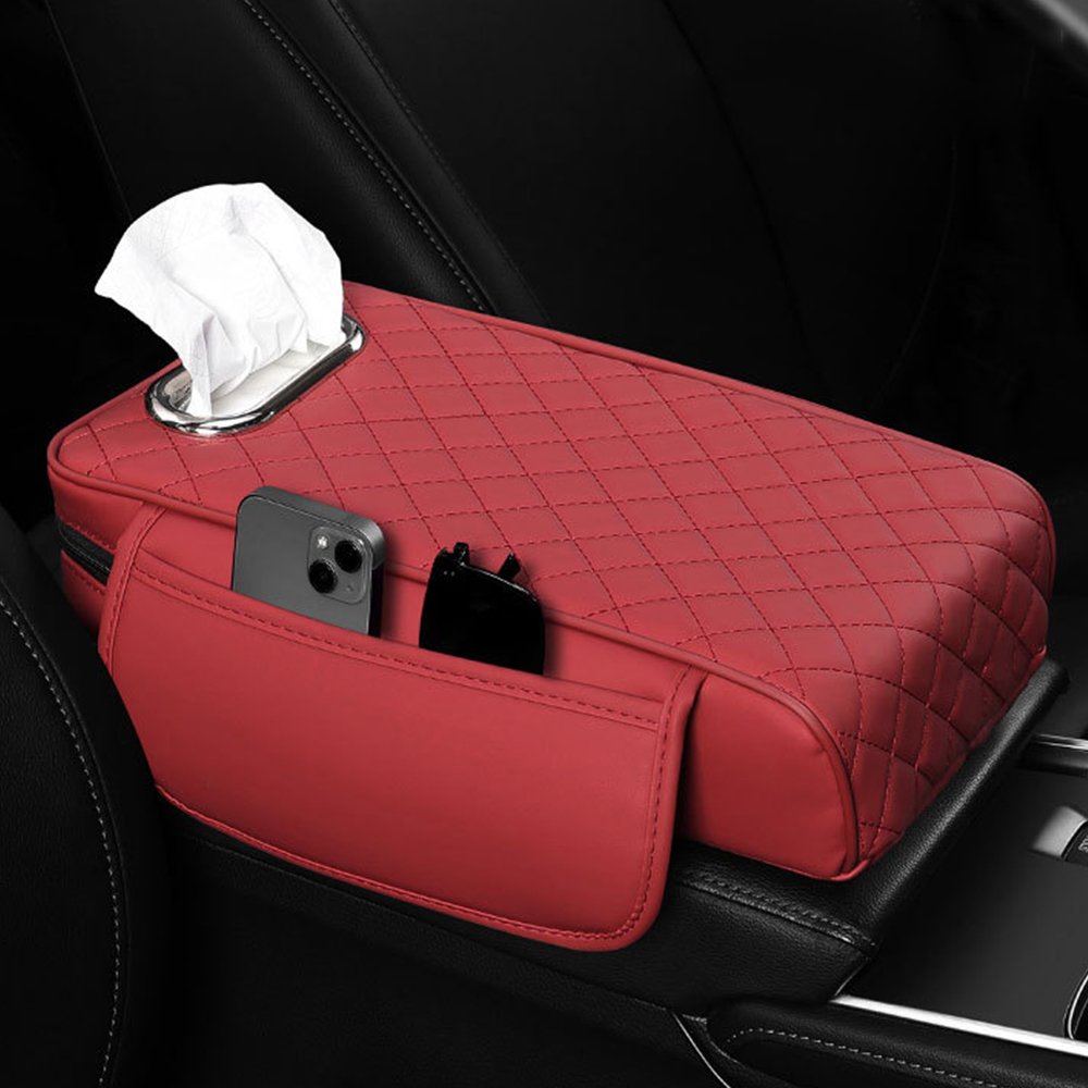 Memory Foam Car Center Console Box Cover Leather Armrest Storage Box Protector With Napkin Handkerchief Tissue Paper Holder