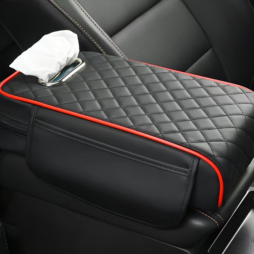 Memory Foam Car Center Console Box Cover Leather Armrest Storage Box Protector With Napkin Handkerchief Tissue Paper Holder