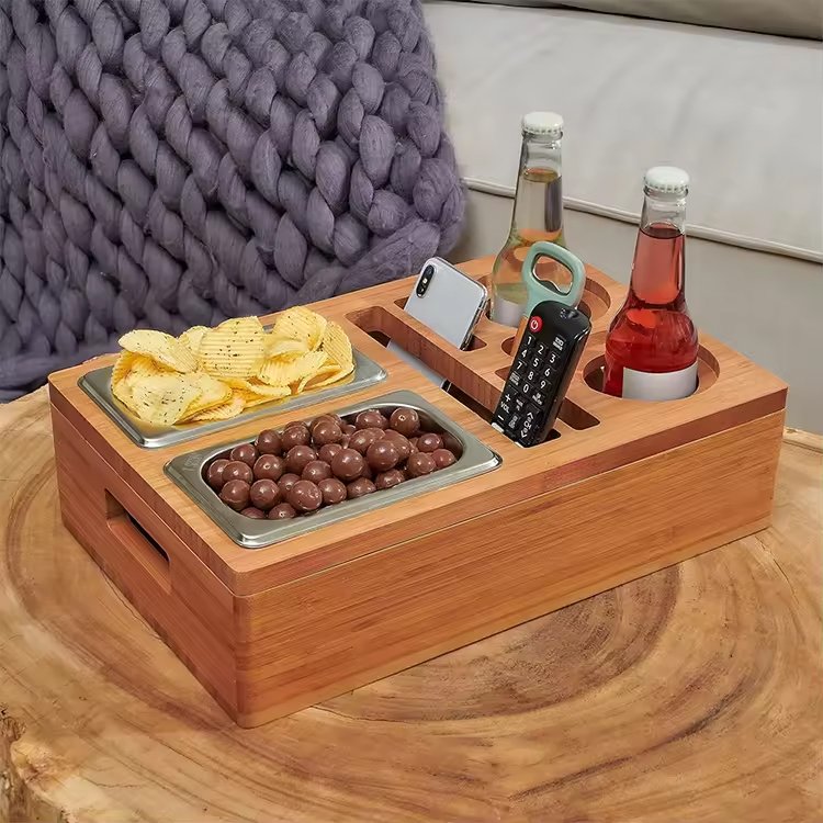 LEGEND Sofa Couch Armrest Tray Couch Console Cup Holder Organizer Buddy Snack Box Bamboo Couch Cup Holder for Home and Office