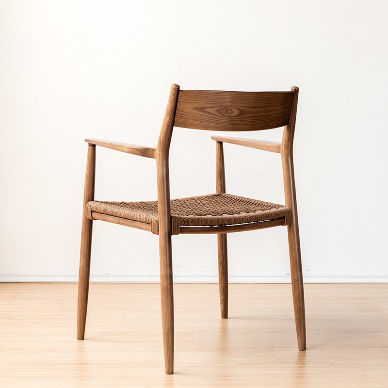 Factory Price Antique Design Japanese Woven Home Restaurant Solid Wood Dining Chair Wabi-sabi Study Armrest Chair