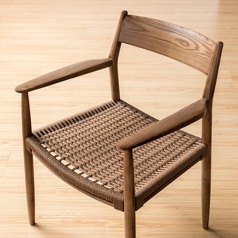Factory Price Antique Design Japanese Woven Home Restaurant Solid Wood Dining Chair Wabi-sabi Study Armrest Chair