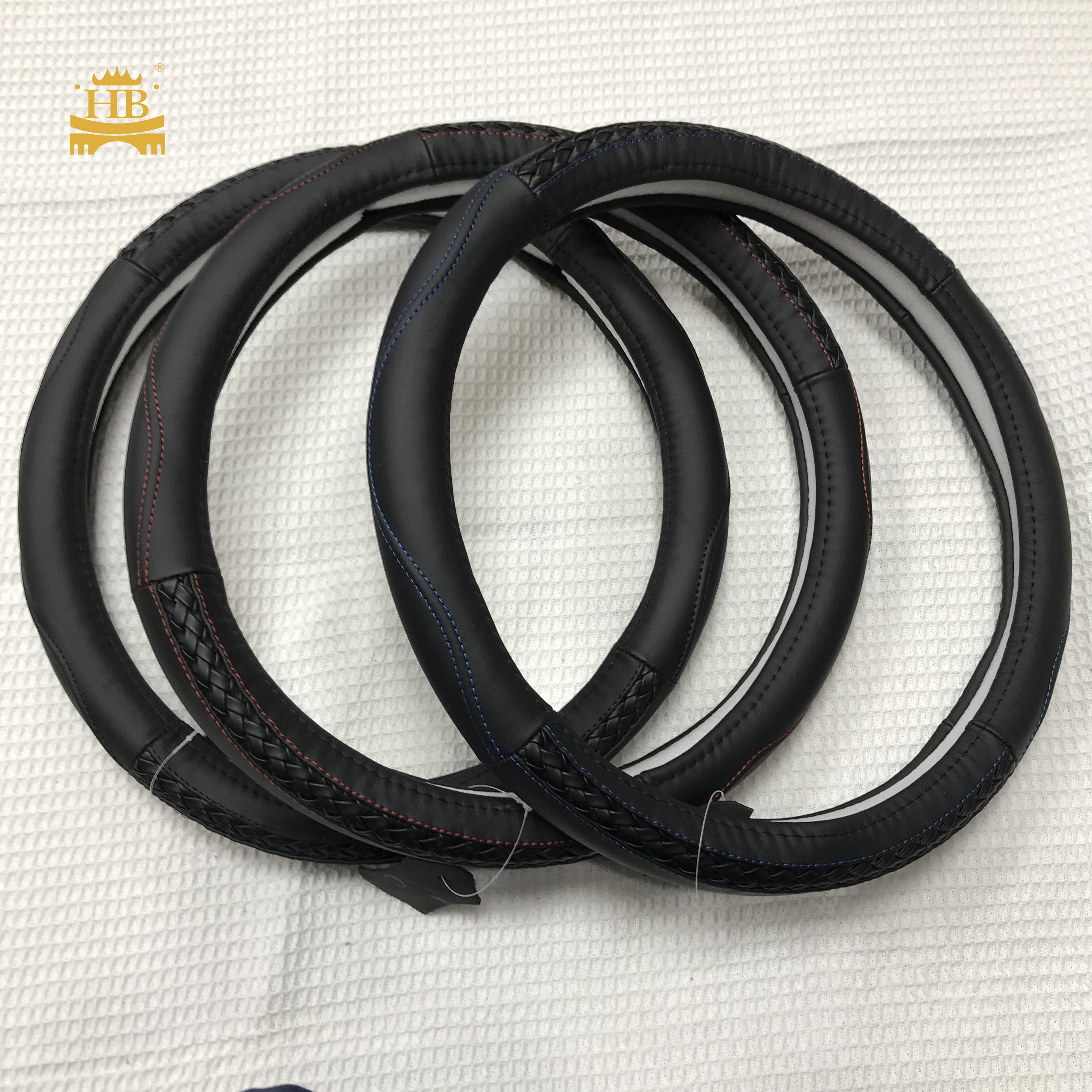 Black Genuine Leather Steering Wheel Cover Soft 15 Inch Car Steering Wheel Cover