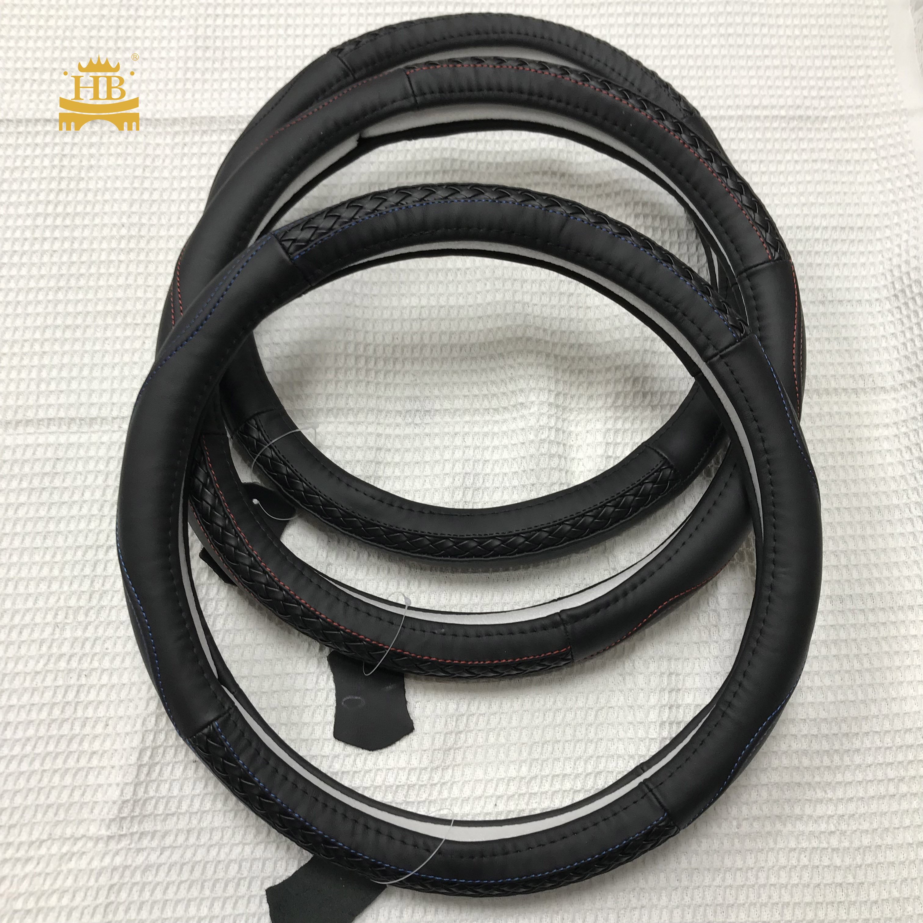 Black Genuine Leather Steering Wheel Cover Soft 15 Inch Car Steering Wheel Cover