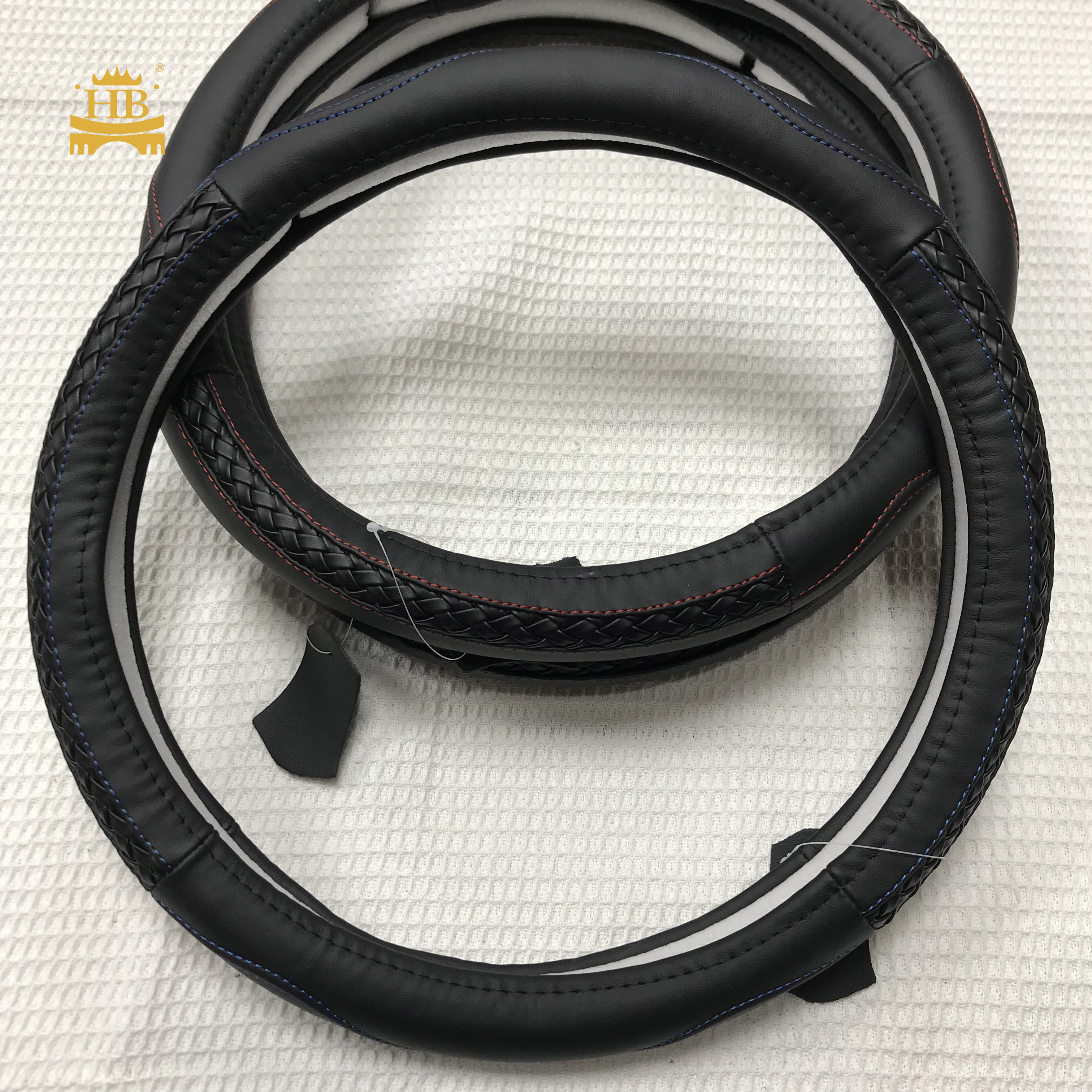 Black Genuine Leather Steering Wheel Cover Soft 15 Inch Car Steering Wheel Cover