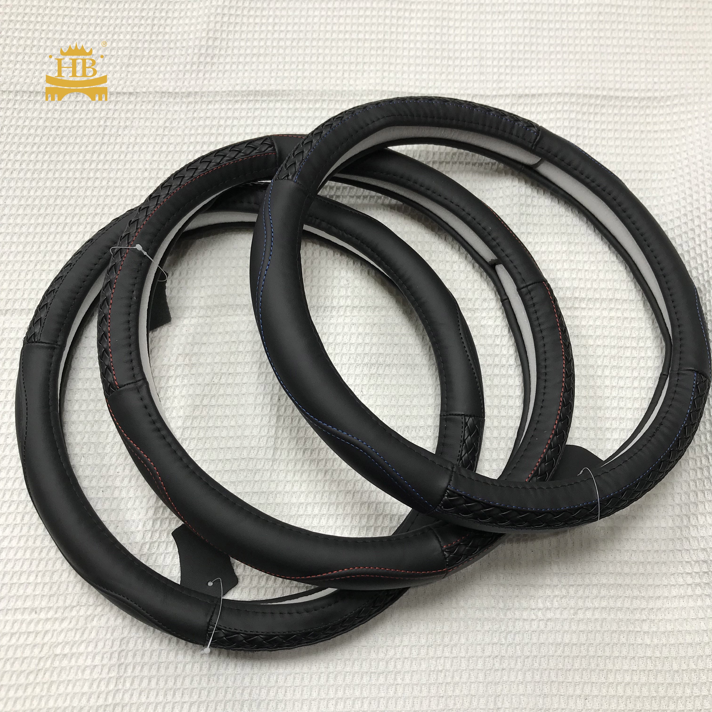 Black Genuine Leather Steering Wheel Cover Soft 15 Inch Car Steering Wheel Cover