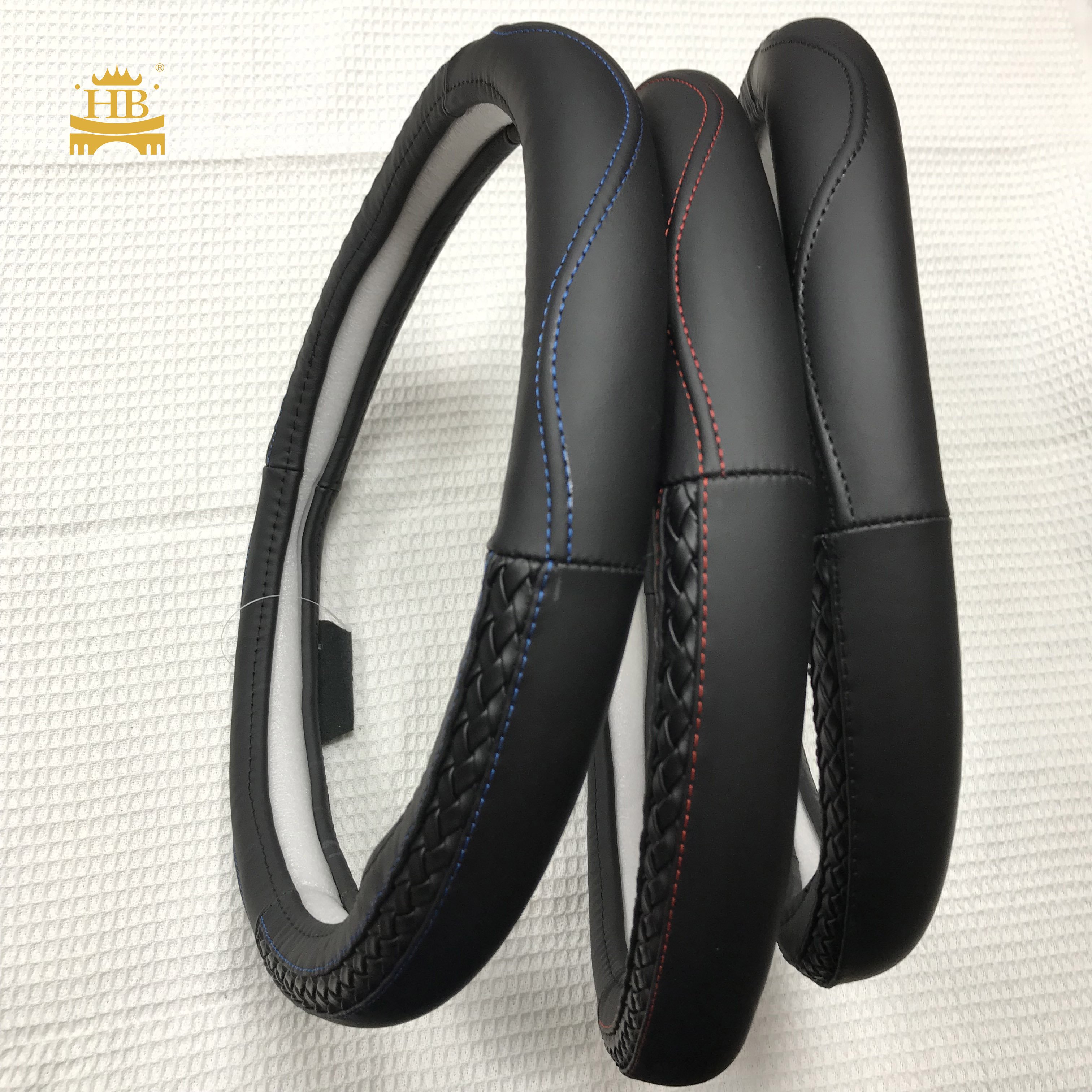 Black Genuine Leather Steering Wheel Cover Soft 15 Inch Car Steering Wheel Cover