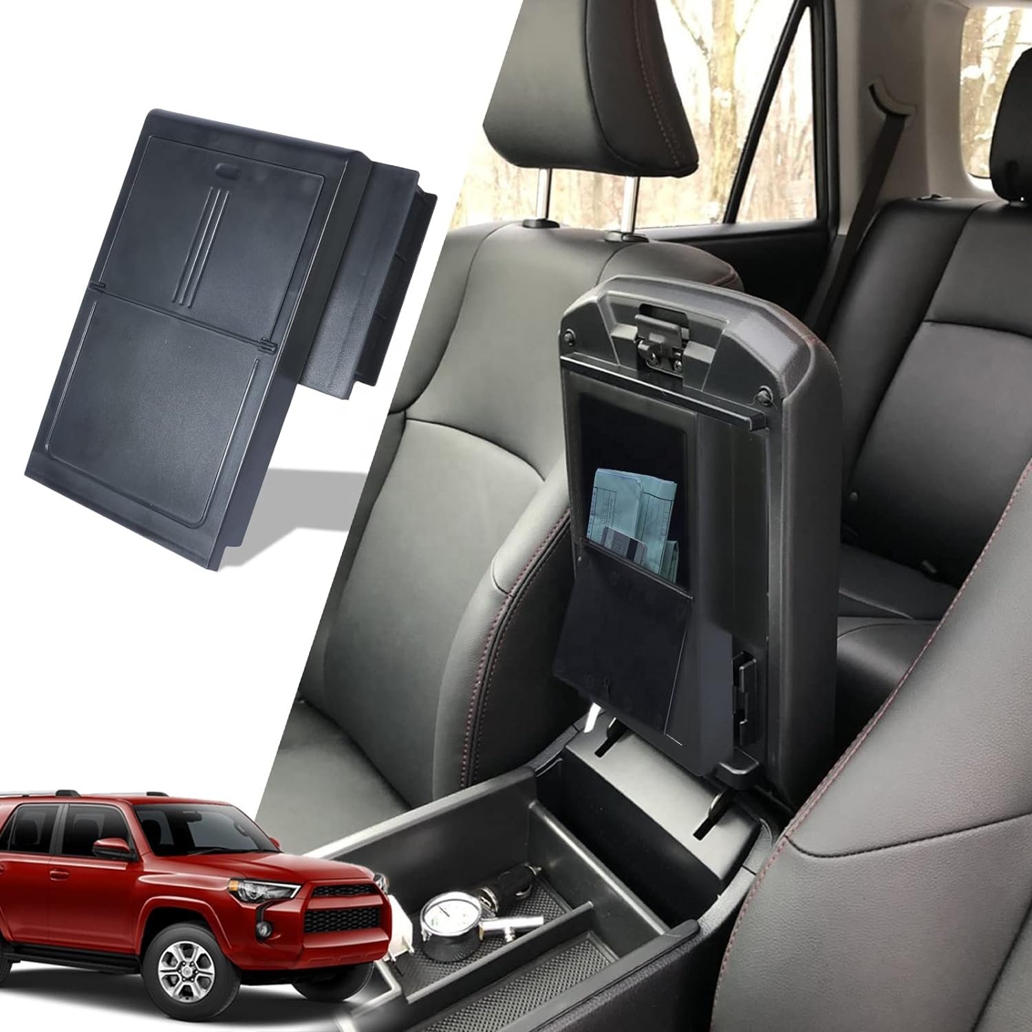 Gobison ABS Center Control Armrest Hidden Storage Box Tray Container for Toyota 4Runner 2010-2023 Armrest Box