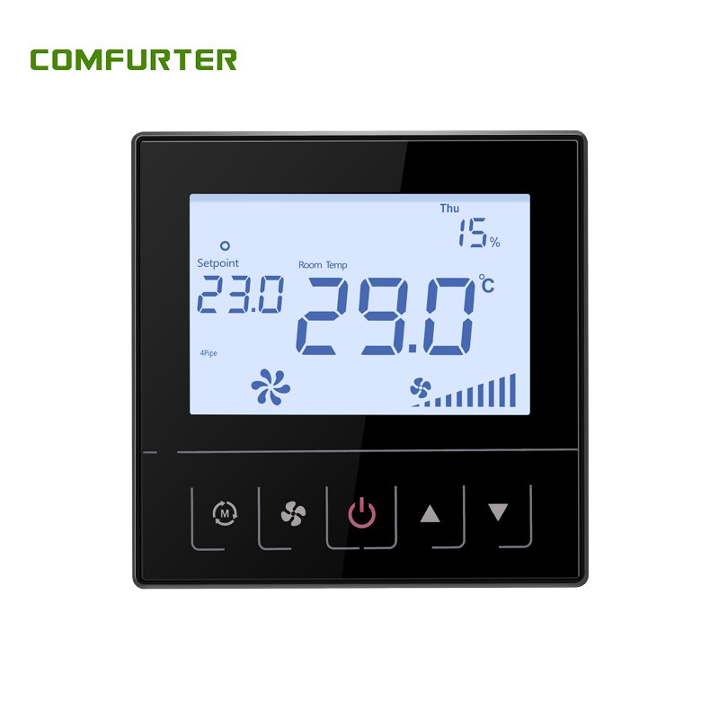 Comfurter 24V 0-10V EC Fan Hotel Fan Coil Fcu Temperature Controller HVAC RS485 Modbus Smart Heating Thermostat Termostato