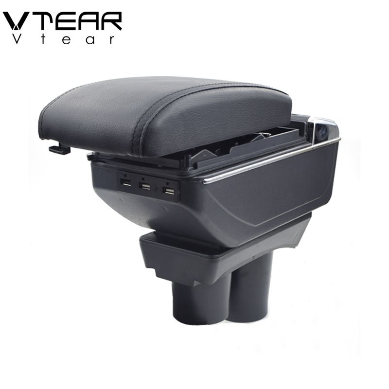 Vtear for Citroen C-elysee Armrest Leather USB Interface Storage Box Red Thread Car-styling Interior ABS Arm Rest Accessories