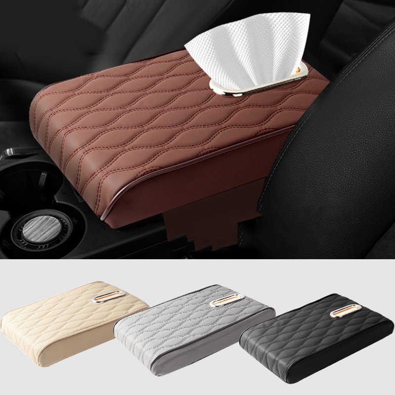Memory Foam Extender Cushion Protector Tissue Holder Facial Napkin Holder Leather Armrest Box Mat Car Center Console Box Cover