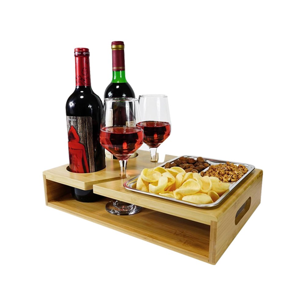 Sofa Armrest Tray Couch Bar Caddy Drink Snack Wine Holder Bamboo Cup Holder Couchbar for Couch Sofa and Bed