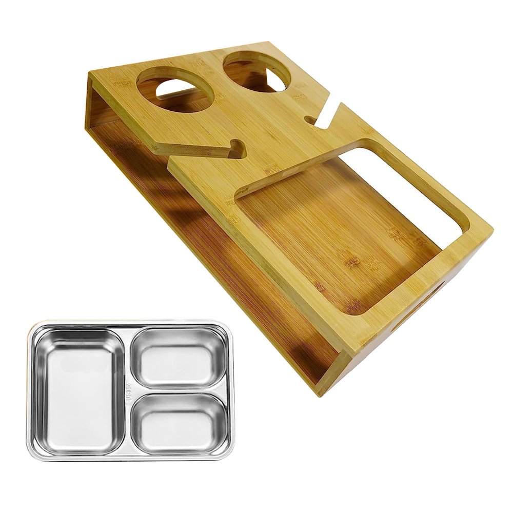 Sofa Armrest Tray Couch Bar Caddy Drink Snack Wine Holder Bamboo Cup Holder Couchbar for Couch Sofa and Bed
