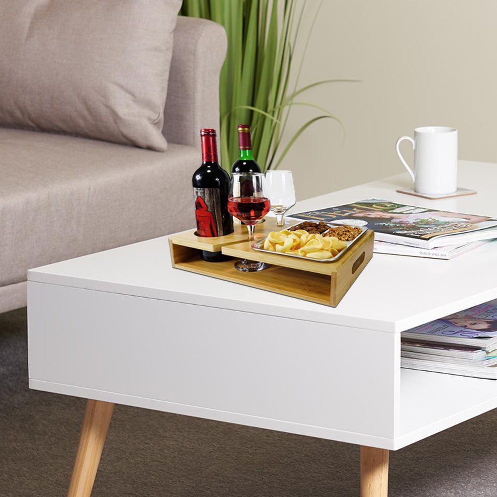 Sofa Armrest Tray Couch Bar Caddy Drink Snack Wine Holder Bamboo Cup Holder Couchbar for Couch Sofa and Bed