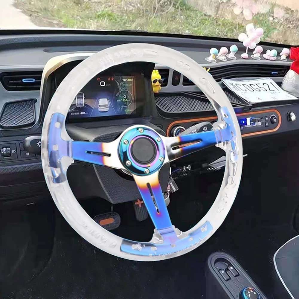 Universal 14 Inch burnt blue Neo chrome Bracket clear Acrylic Car Racing Drifting Steering Wheel