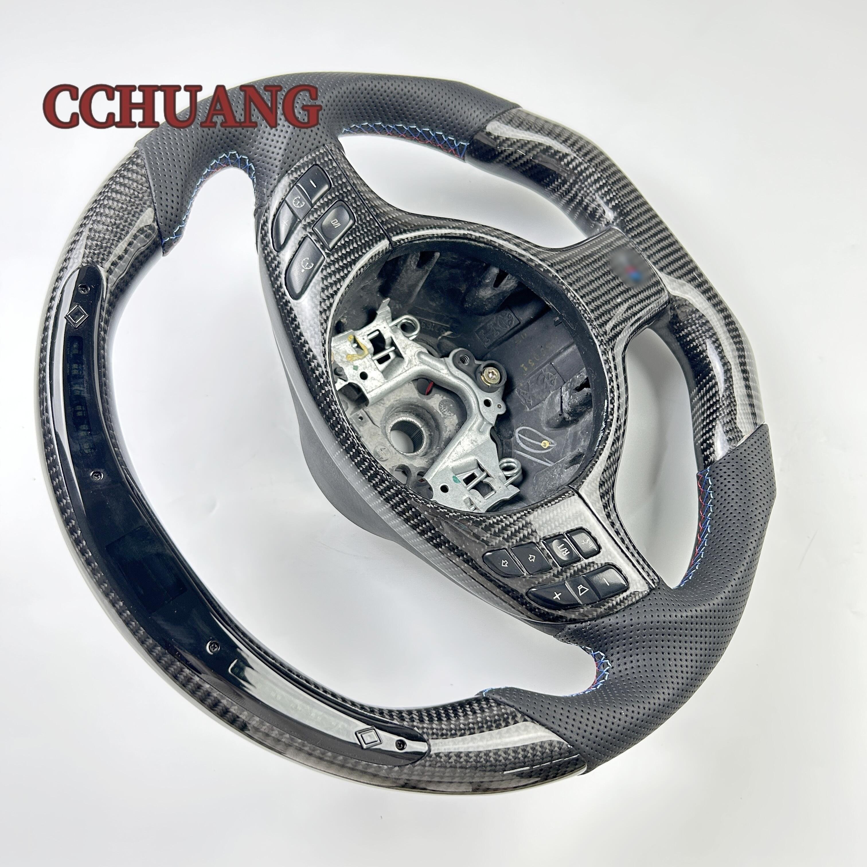 Wholesale leather car steering wheel fits b-mw E46 m3 car carbon fiber steering wheel shift light LED racing steering wheel