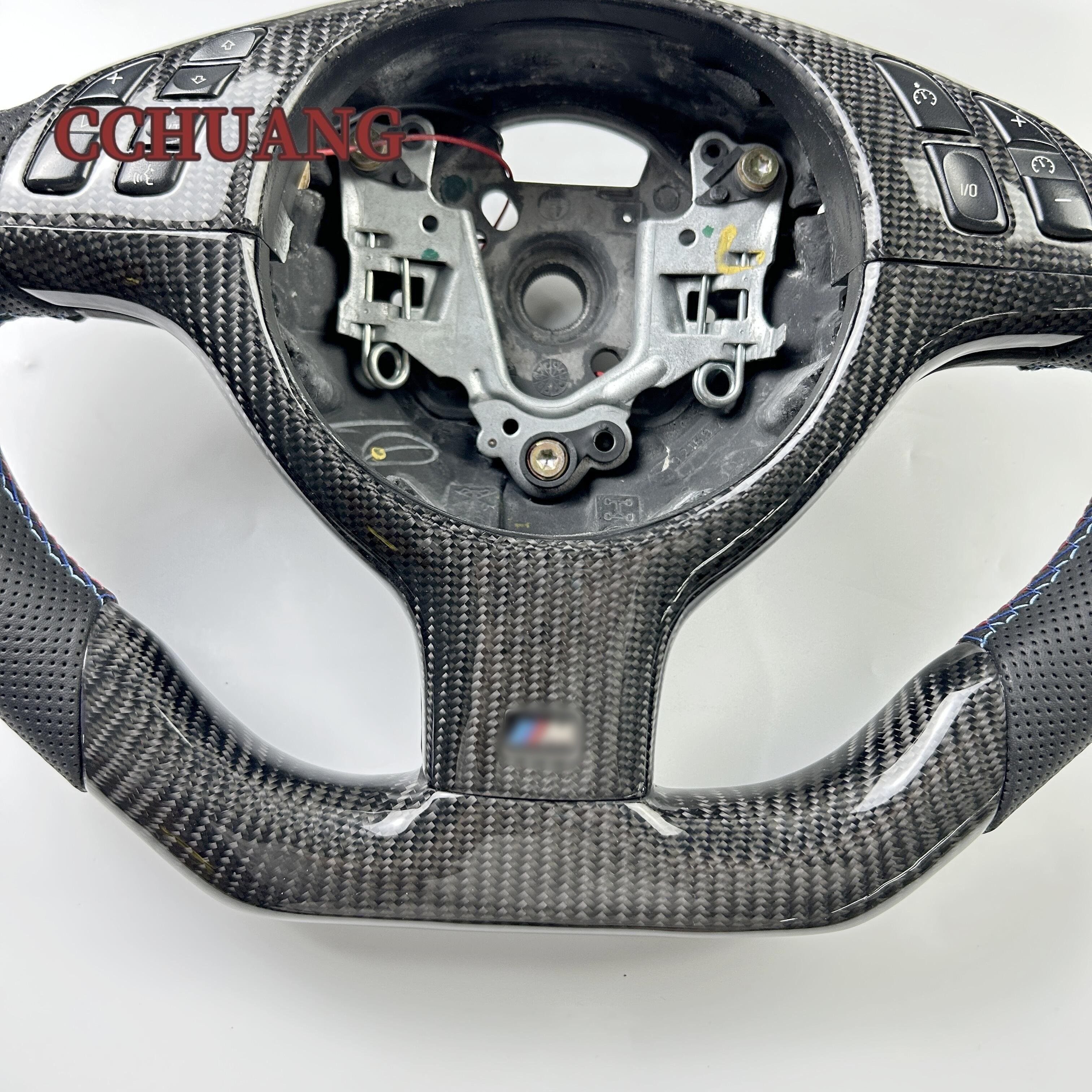 Wholesale leather car steering wheel fits b-mw E46 m3 car carbon fiber steering wheel shift light LED racing steering wheel