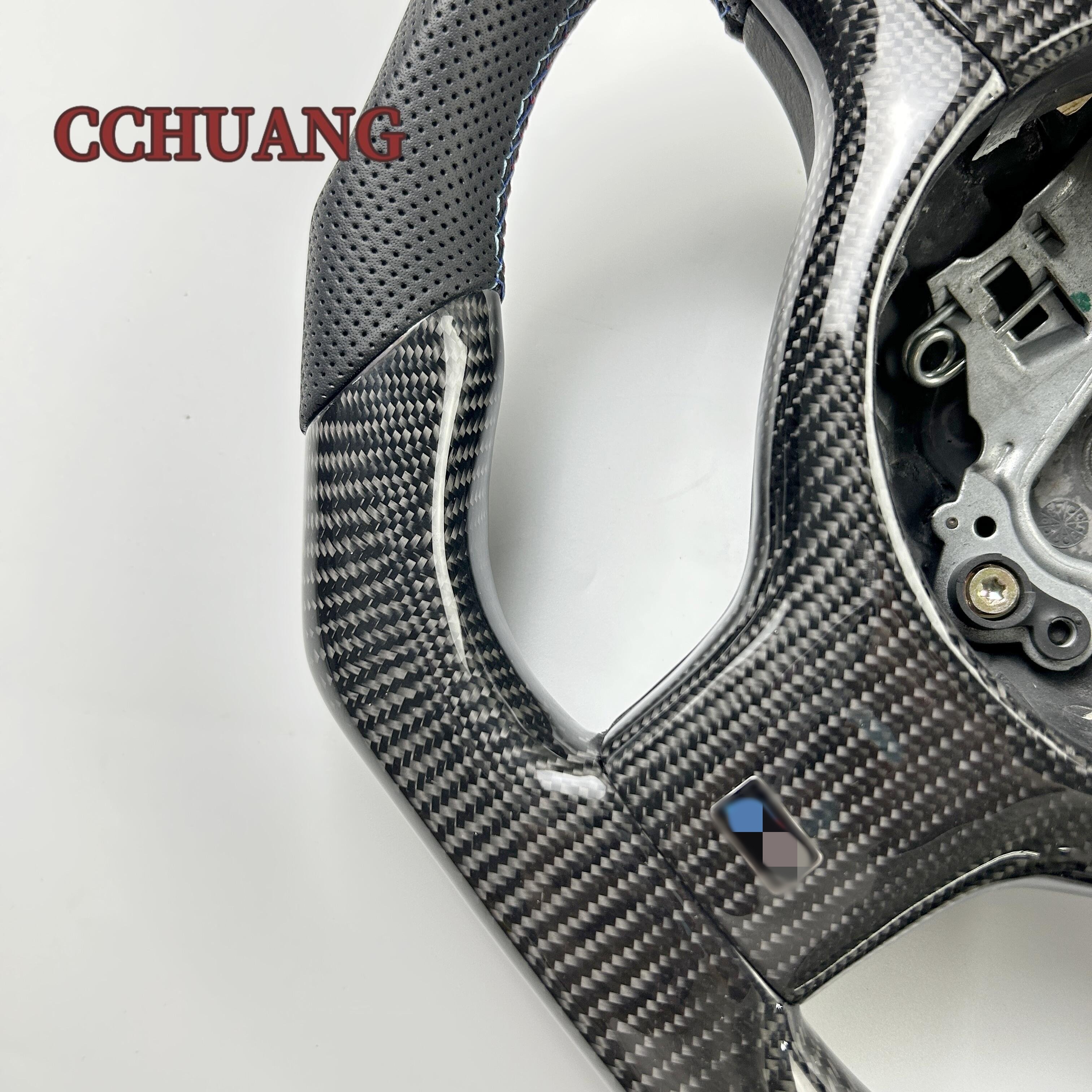 Wholesale leather car steering wheel fits b-mw E46 m3 car carbon fiber steering wheel shift light LED racing steering wheel