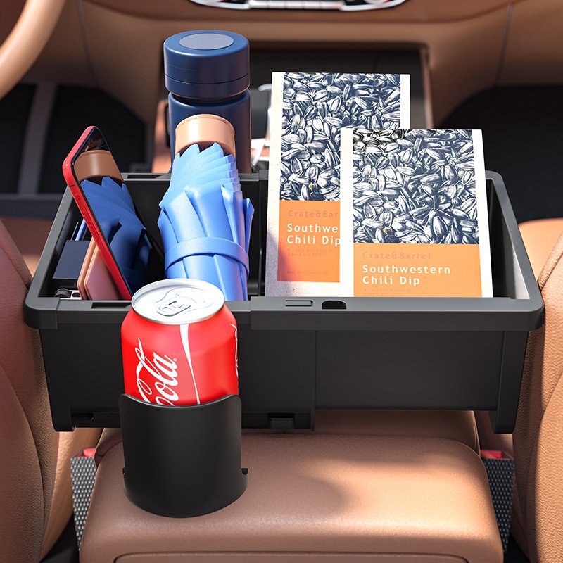 Multifunctional Universal Car Armrest Storage Box Organizer with Cup Holder for Paper Towels Cellphones Water Cup Drink