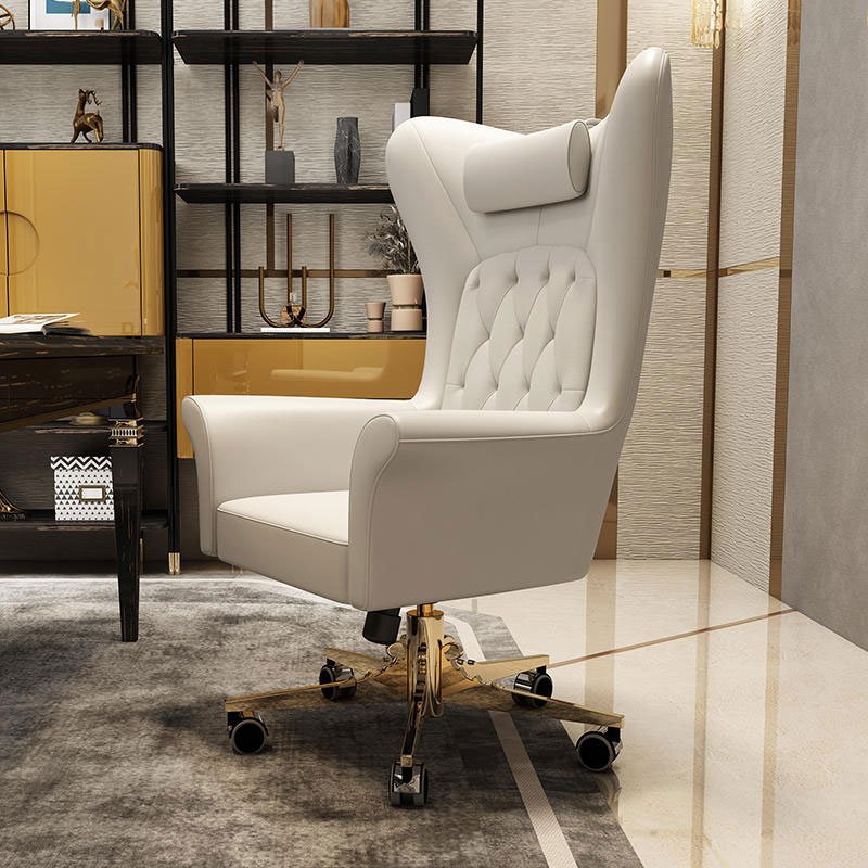 Top Luxury Office Furniture Ceo/boss/ Manager Rotary Lift Adjustable Genuine Leather White Armrest Office Chair