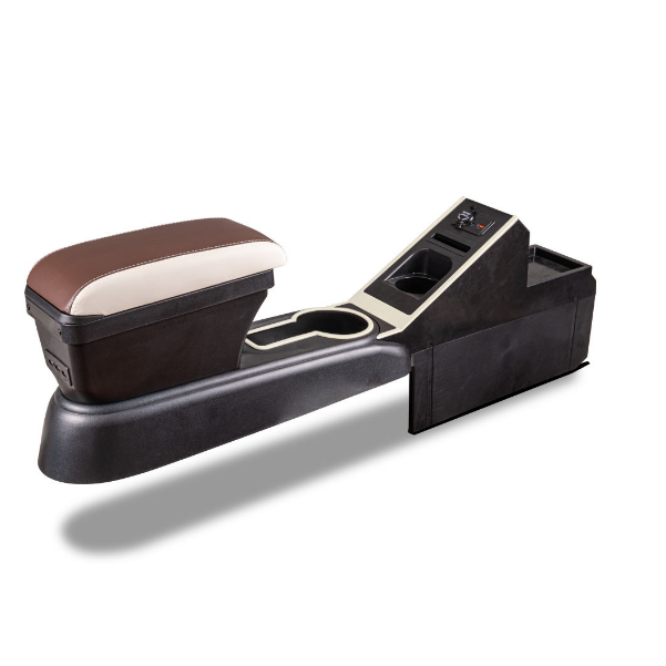 China EV Car Double Layers Slide USB Charger Design Black Pu Leather Car Armrest Console Box for Wuling Bingo 2023-2024