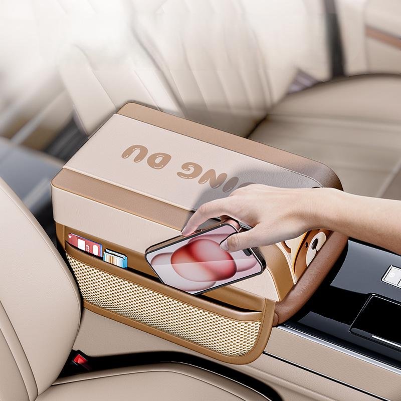 Universal Car Interior Accessories Leather Armrest Cover Cushion with 2 Storage Bags Protector Car Armrest Seat Box
