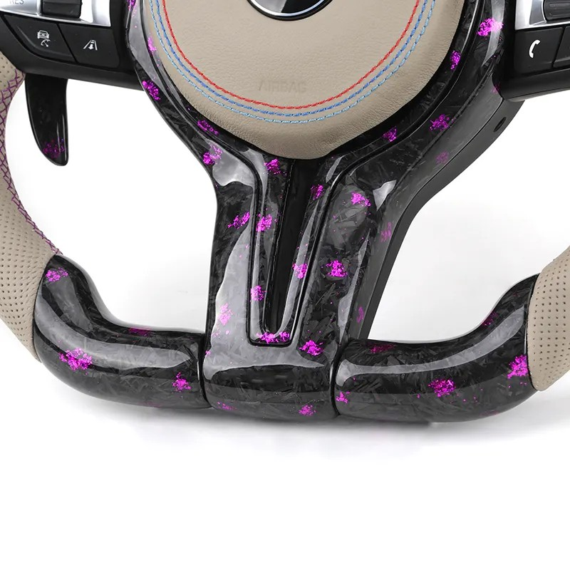 Half Perforated Leather Purple Forged Carbon LED Steering Wheel for BMW F10 F20 F22 F30 F32 M5 F90 F80 M3 M4 F82 M2 F87 Coupe