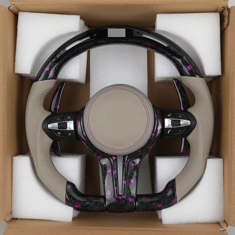 Half Perforated Leather Purple Forged Carbon LED Steering Wheel for BMW F10 F20 F22 F30 F32 M5 F90 F80 M3 M4 F82 M2 F87 Coupe