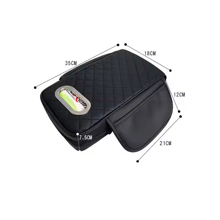 Car Armrest Pad with Central Elbow Support and Multi-functional Storage Unit for Tissue Box and Built-in Mobile Phone