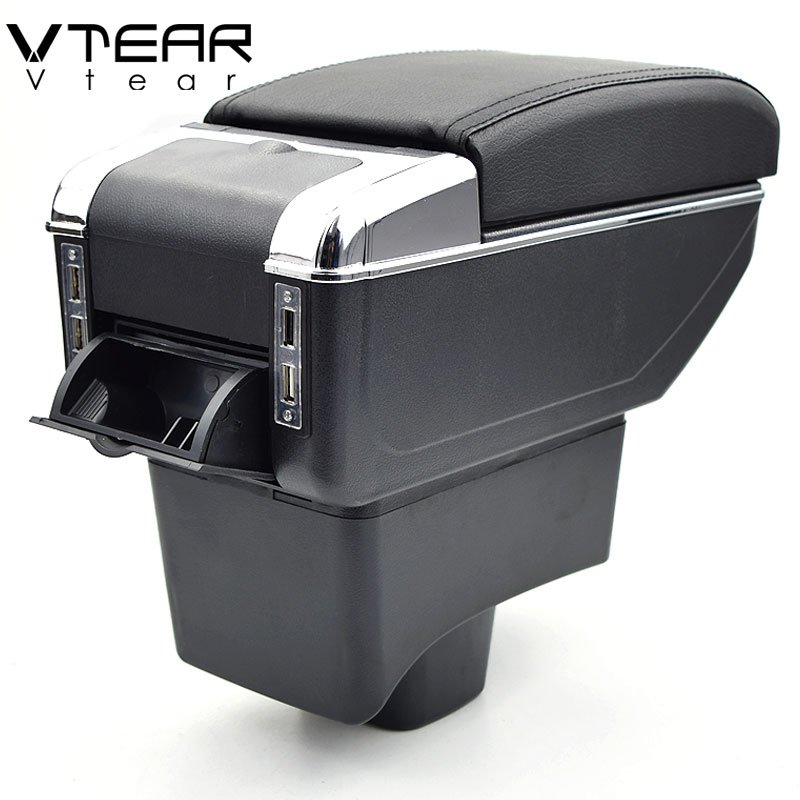 Vtear for Lifan 320 330 Armrest Leather USB Interface Storage Box Red Thread Car-styling Interior ABS Arm Rest Accessories Part